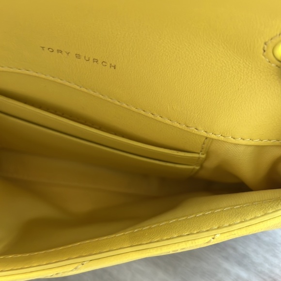 Tory Burch Kira Chevron Leather Mini Shoulder Bag Neon Green Yellow - Picture 9 of 9